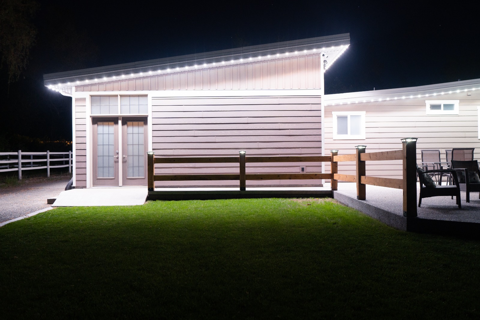 Beautiful house with blue LED lighting installation
